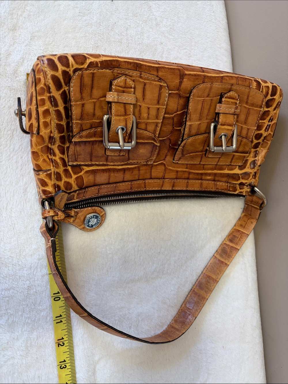 Dooney & Bourke Brown Croc-Embossed Leather Shoulder Bag - Picture 12 of 13
